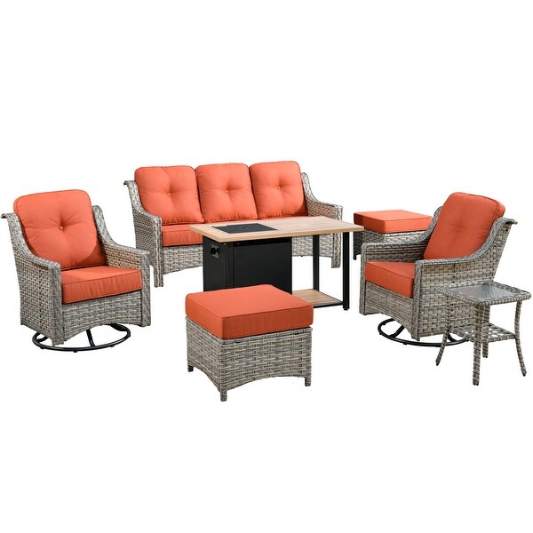 XIZZI Outdoor Patio Furniture 7Piece Conversation Sofa Set with Fire Pit