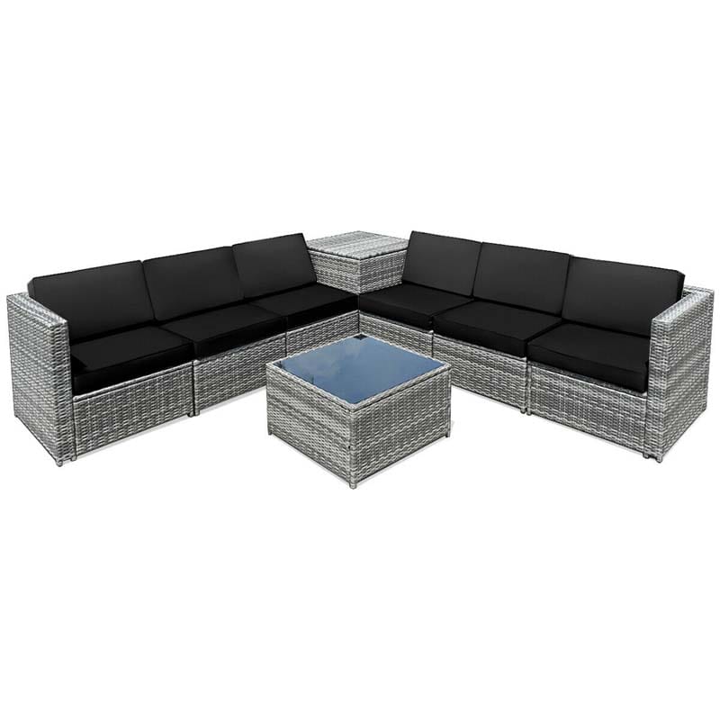 8 Pcs Rattan Patio Sectional Sofa Couch Set Outdoor Wicker Furniture Set with Storage Table & Cushions