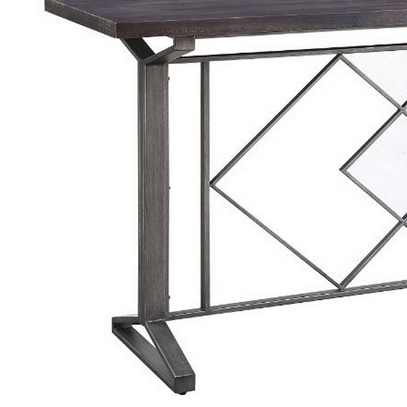 Counter Height Table with Geometric Metal Base， Gray