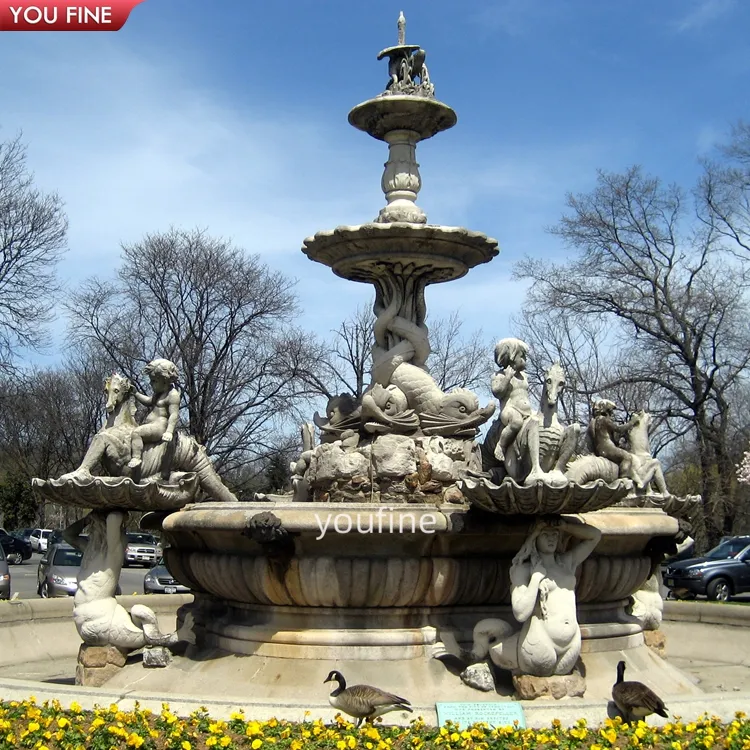 Outdoor Garden Decoration Marble Fountain with Poseidon Statue