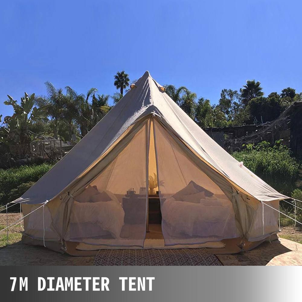 VEVOR Yurt Tent 100% Cotton Canvas Bell Tent 22.9 ft. in Dia. Glamping Tent 12-Person or More Waterproof Canvas Tents 4 Season ZPMGB7MMBK0000001V0