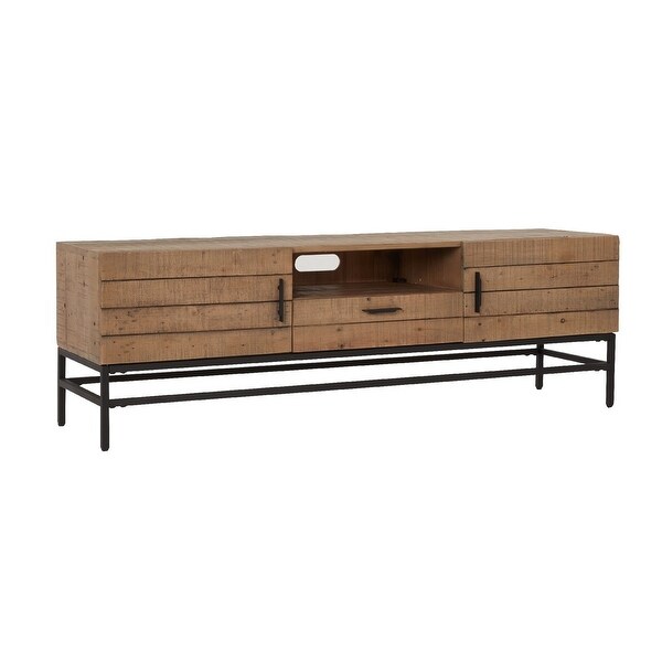 Lyla 63 Inch Reclaimed Wood TV Media Entertainment Console， Brown， Black