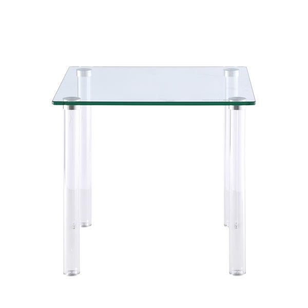 Somette All Glass Lamp Table with Polished Stainless Steel Accents