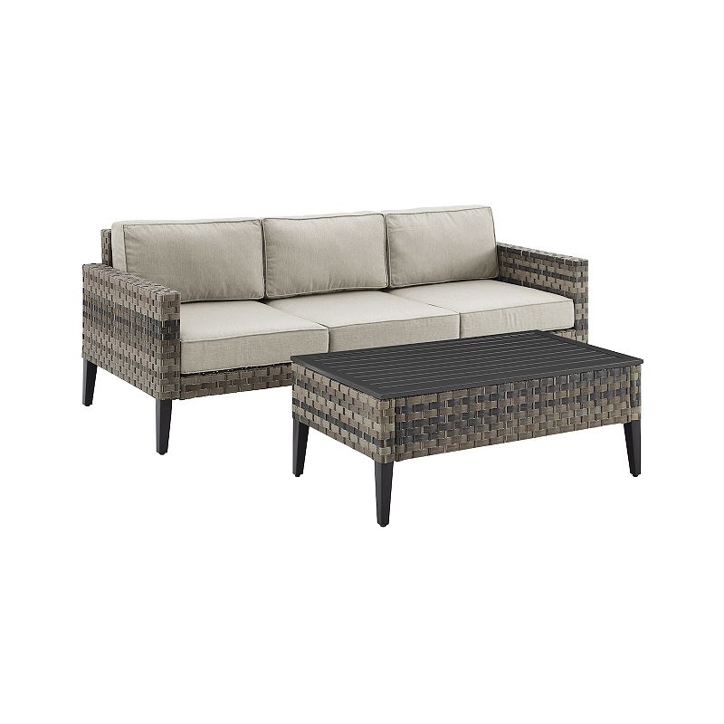 Crosley Prescott Wicker Patio Couch and Coffee Table 2-piece Set