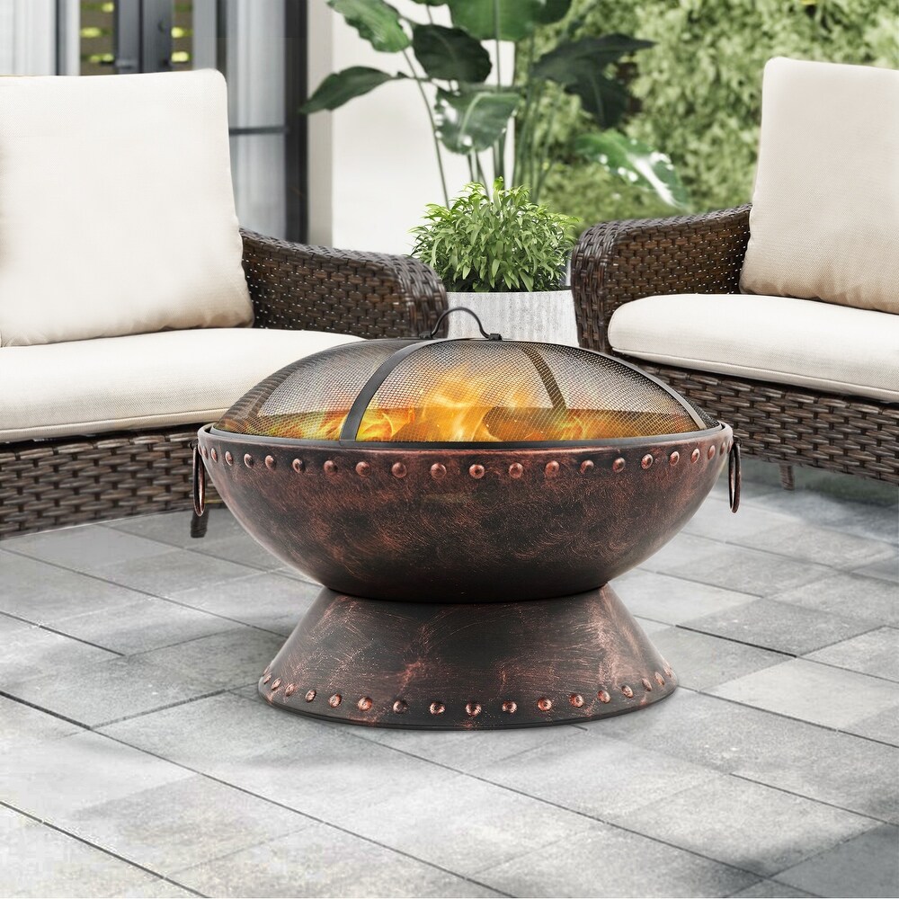 Ledel Outdoor Wood Burning Fire Pit with Spark Screen Grill and Poker   27\