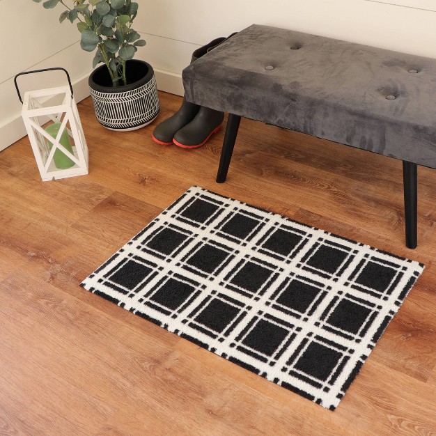 2 x27 x3 x27 Colorstar Prairie Grid Door Mat Black Bungalow Flooring