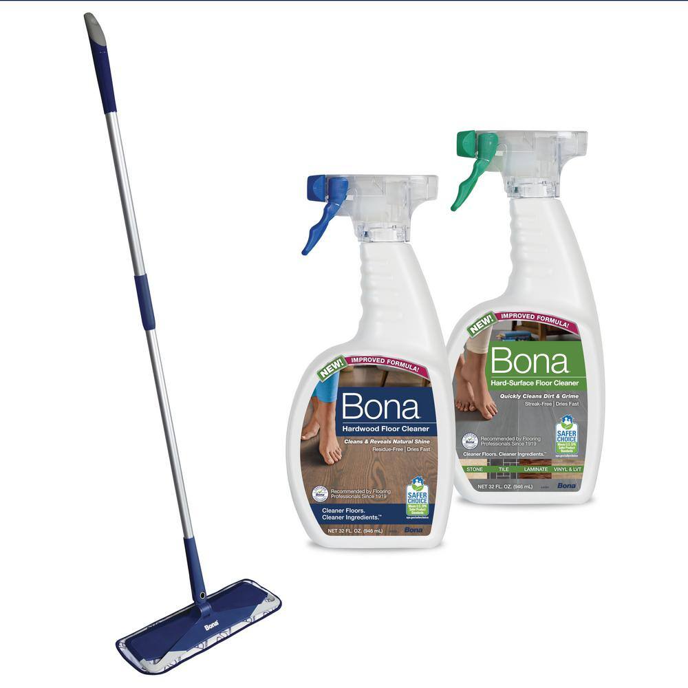 Bona Premium Hard-Surface Floor Microfiber Flat Mop 32 oz. Hardwood Cleaner and 32 oz. Hard-Surface Cleaner AX0003615