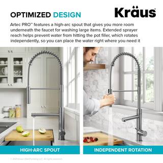 KRAUS Artec Pro Pull-Down Single Handle Kitchen Faucet with Pot Filler in Matte Black  Spot Free Black Stainless Steel KPF-1604MBSFSB