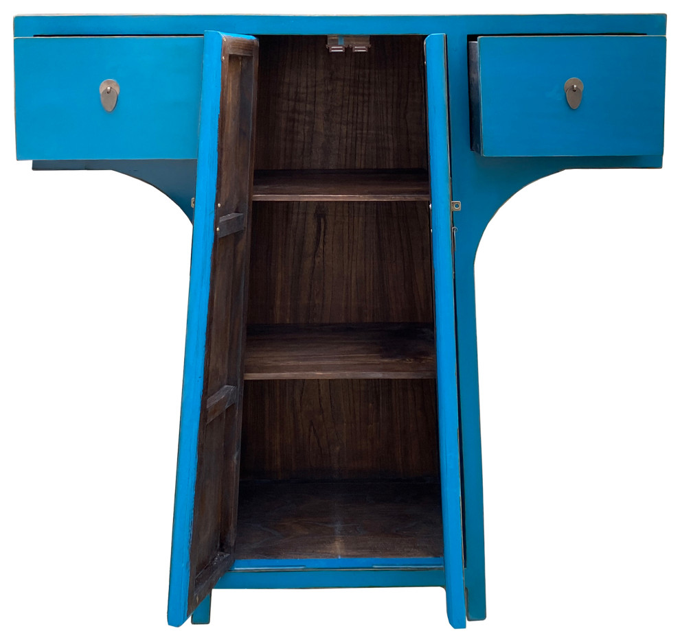 Chinese Moon Face T Shape Benitoite Blue Drawers Side Table Cabinet Hcs7510   Asian   Side Tables And End Tables   by Golden Lotus Antiques  Houzz