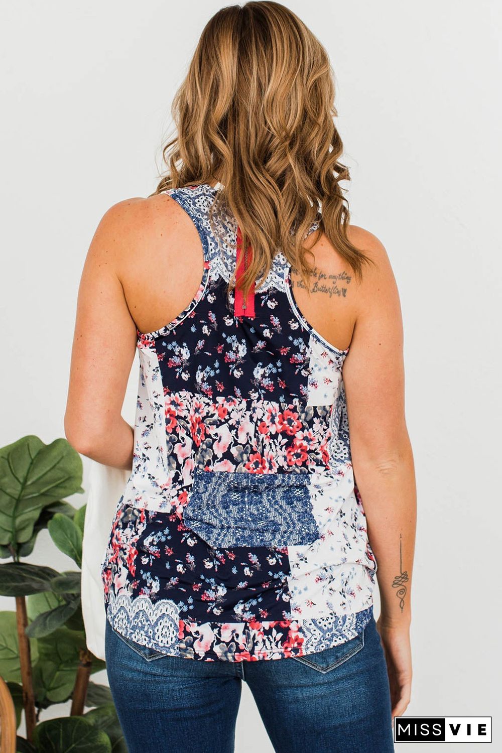 Blue Floral Racerback Tank Top