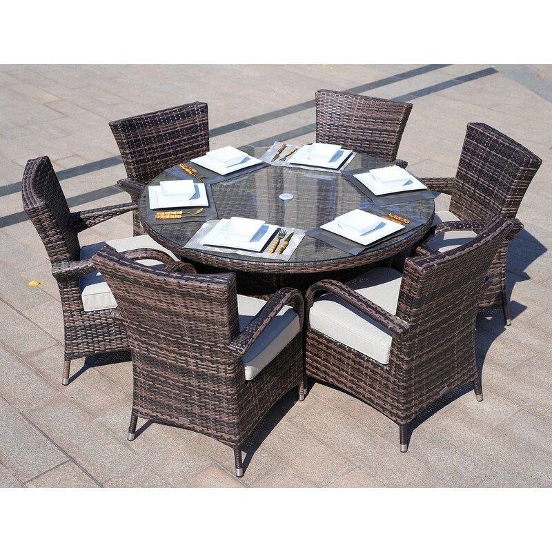 Eton 7 piece Wicker Patio Dining Set with Armchairs