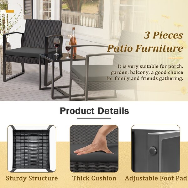 Homall 3 Pieces Outdoor Plastic Bistro Set Patio Conversation Set with Cushion and Table