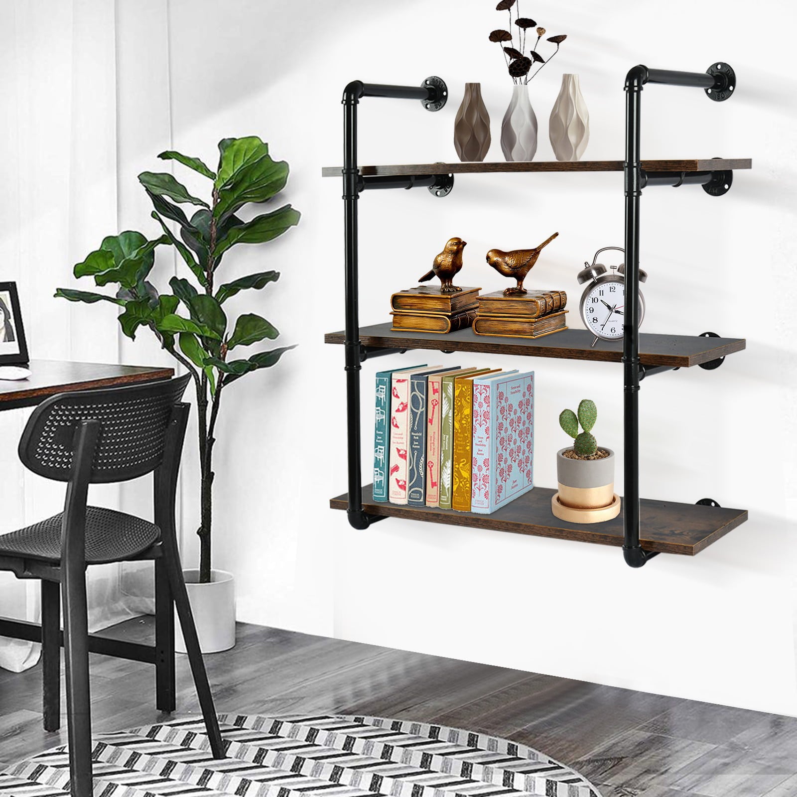 Aligament Industrial Retro Wall Mounted Iron Pipe Shelves, DIY Floating Storage Shelf