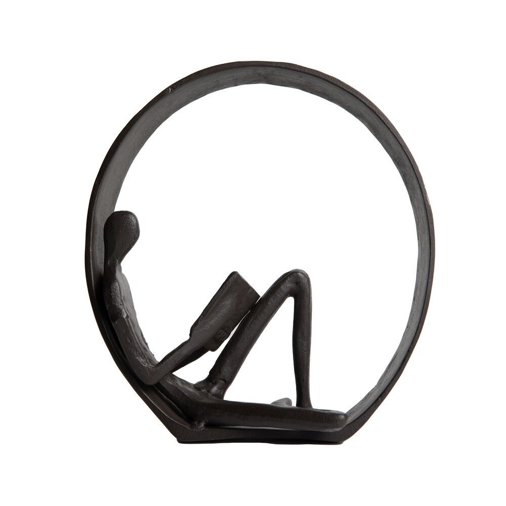 Danya B. Contemporary Encircled Reader Cast Iron Sculpture Statue   Male  Female  or Dual Bookend Options