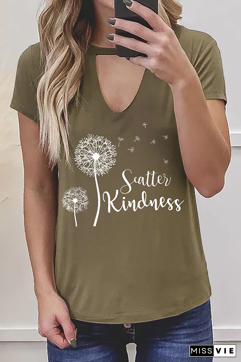 Dandelion and Scattes Kindness Print Graphic Tees for Women Wholesale Short Sleeve T shirts Top