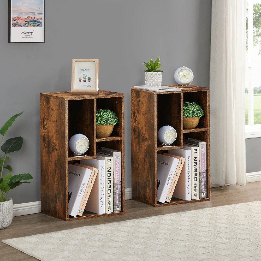 Bookshelves and Bookcases Set of 2  Floor Standing 3 Tier Display Storage Shelves  Small Bookcase for Home Office  Living Room