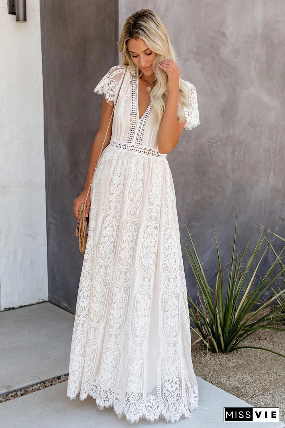 White Fill Your Heart Lace Maxi Dress