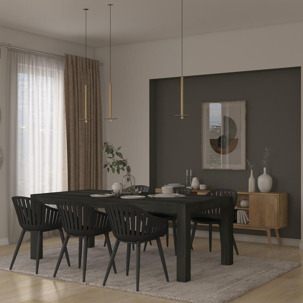 Midtown Concept Weathered Indoor Dining Room Set Dark Grey Kitchen Table with Black Dining Chairs