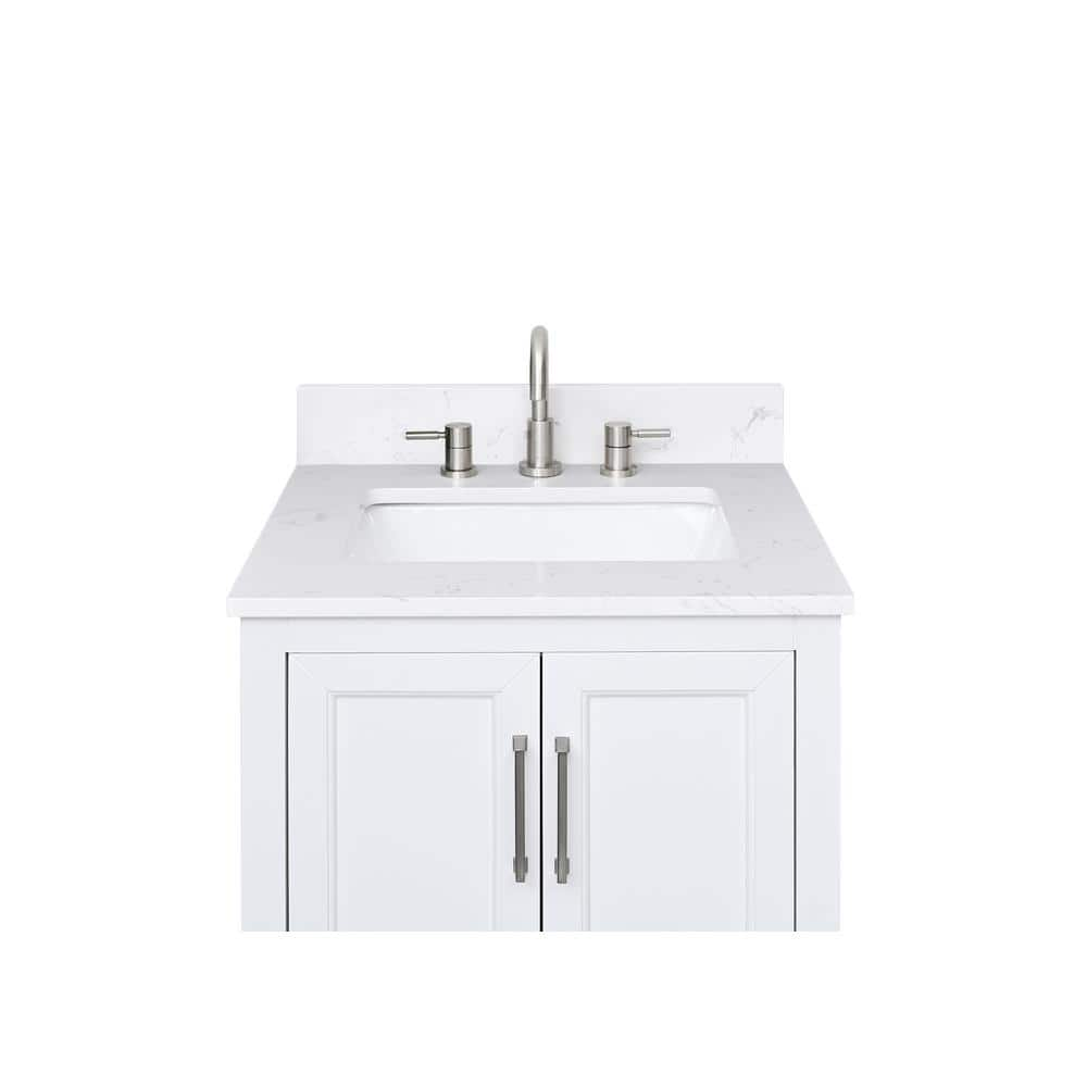 Home Decorators Collection 25 in W x 22 in D Engineered Stone Vanity Top in Cala White with White Basin