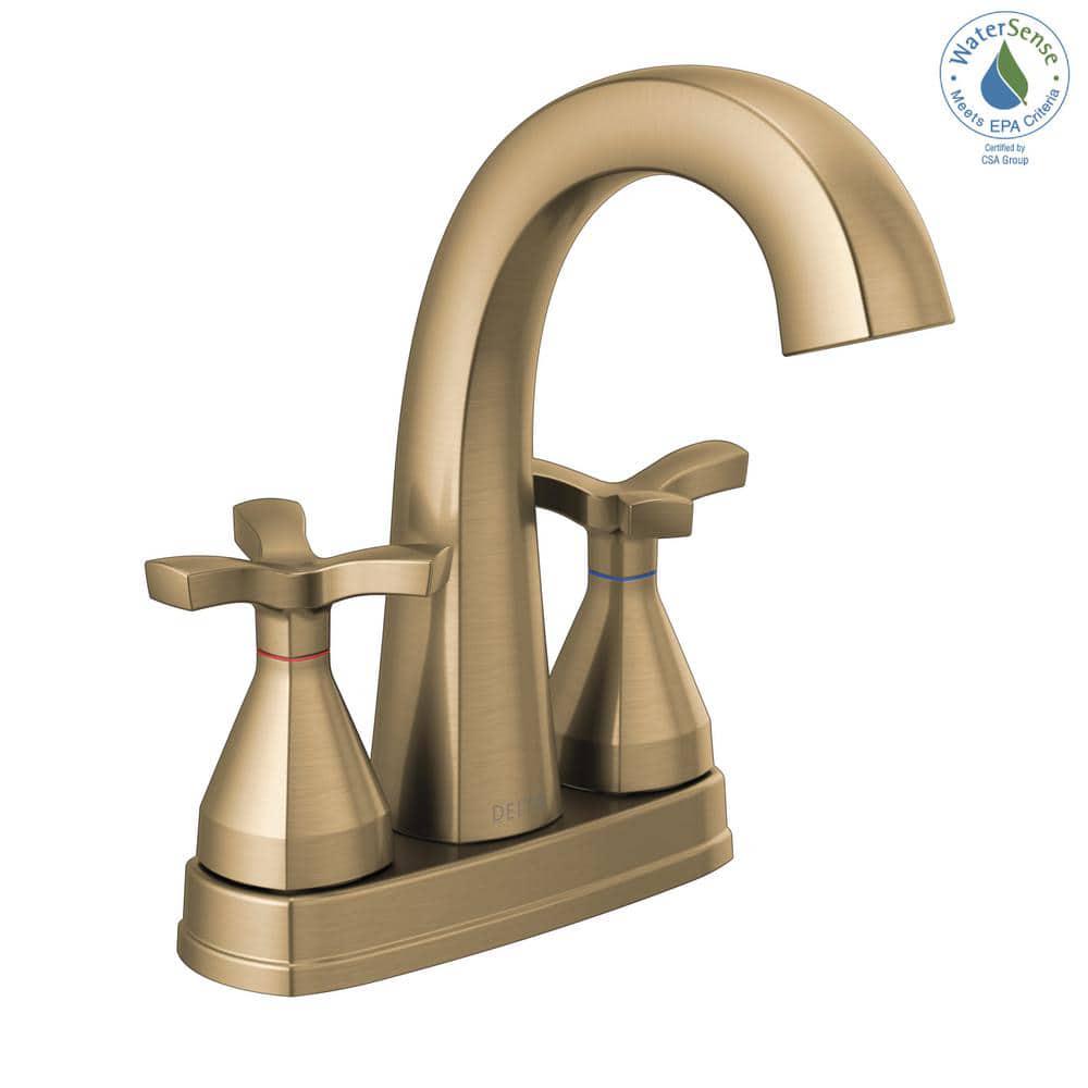 Delta Stryke 4 in Centerset 2Handle Bathroom Faucet with Metal Drain Assembly in Champagne Bronze