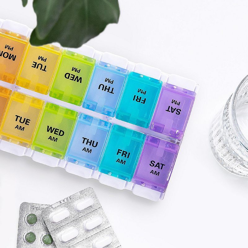 Sukuos AM PM Weekly 7 Day Pill Organizer， Large Pill Cases w/ Push Button Design