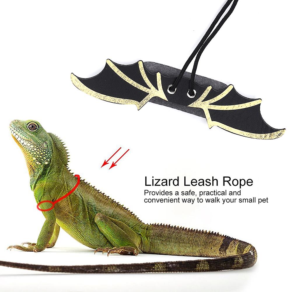 Black Artificial Leather Pet Reptile Lizard Gecko Adjustable Outdoor Carrying Walking Harness Pulling Leash Rope