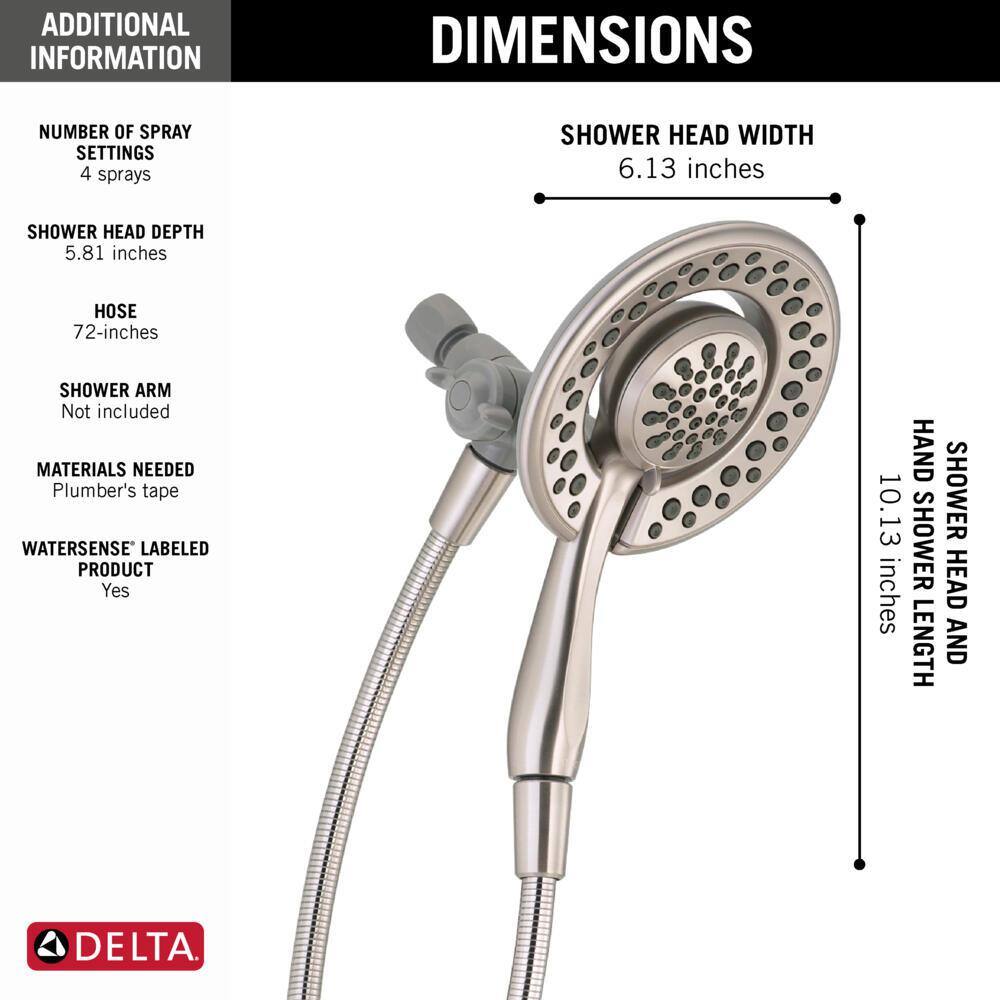 Delta In2ition 4-Spray Patterns 1.75 GPM 6.13 in. Wall Mount Dual Shower Heads in Spotshield Brushed Nickel 75486CSN