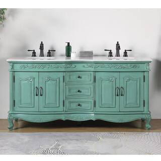 Silkroad Exclusive 72 in. W x 22 in. D x 36 in. H Freestanding Bath Vanity in Green with Carrara White Marble Top V8034NW72D