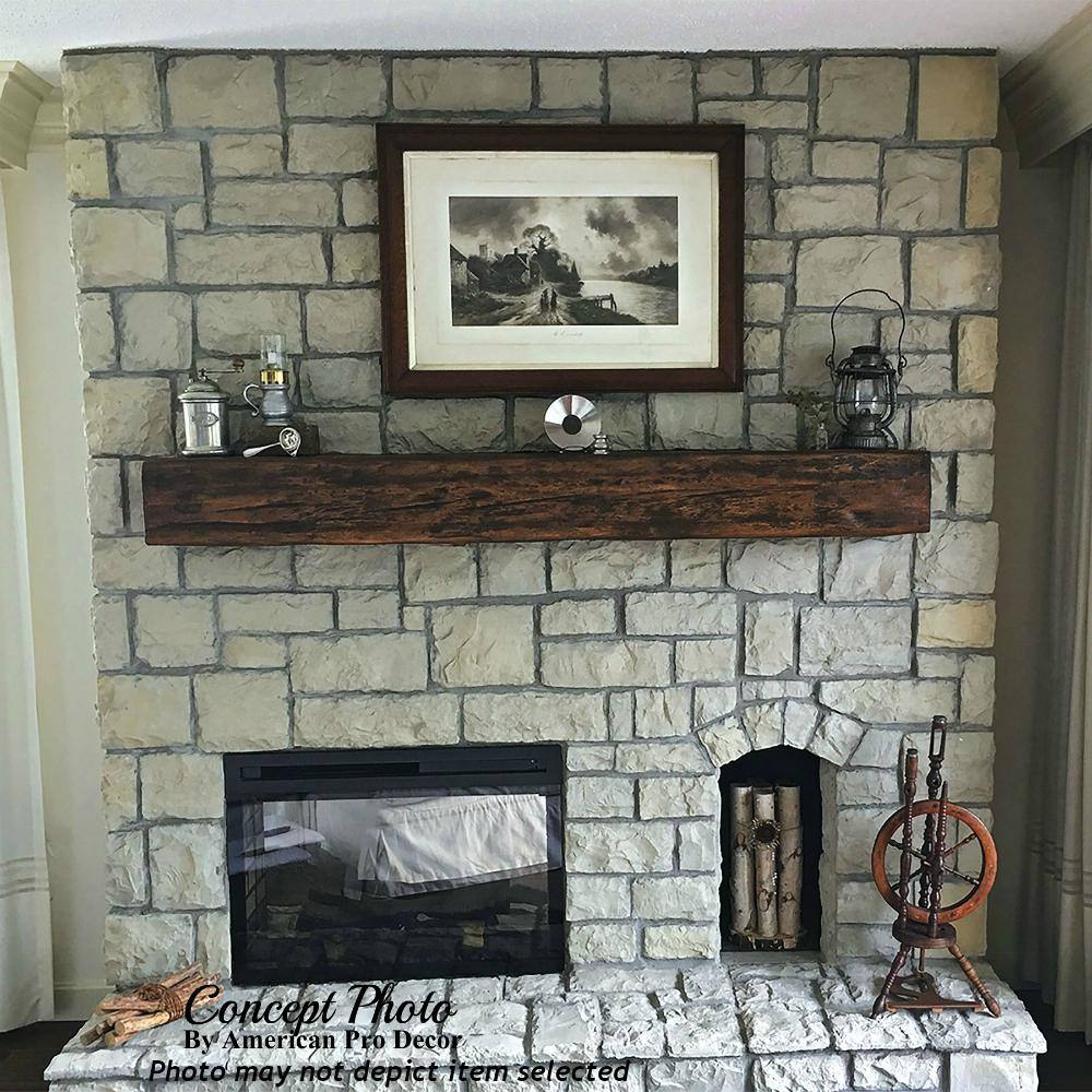 American Pro Decor 6 in. x 8 in. x 5 ft. Walnut Hand Hewn Faux Wood Cap-Shelf Mantel 5APD10938