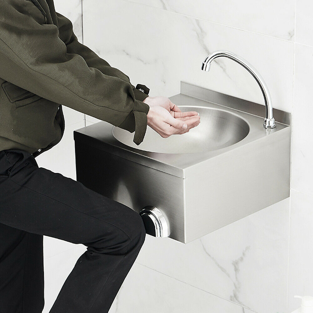 OUKANING Sink Commercial Hand Washing Basin with hot & cold mixer Faucet Stainless Steel