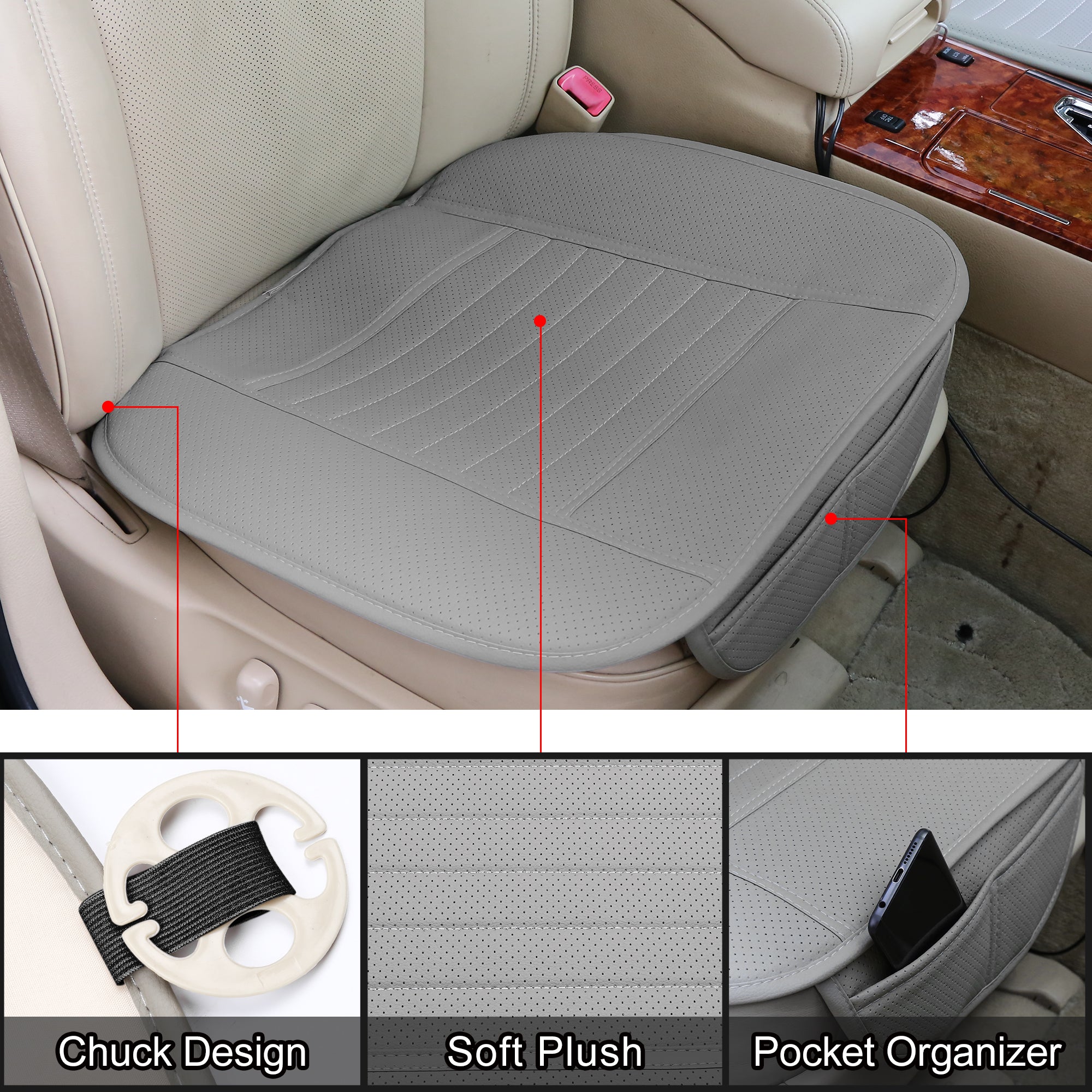 Unique Bargains 1Set Front Rear Car Seat Cover Breathable Leatherette Pad Mat Home Office Auto Chair Cushion