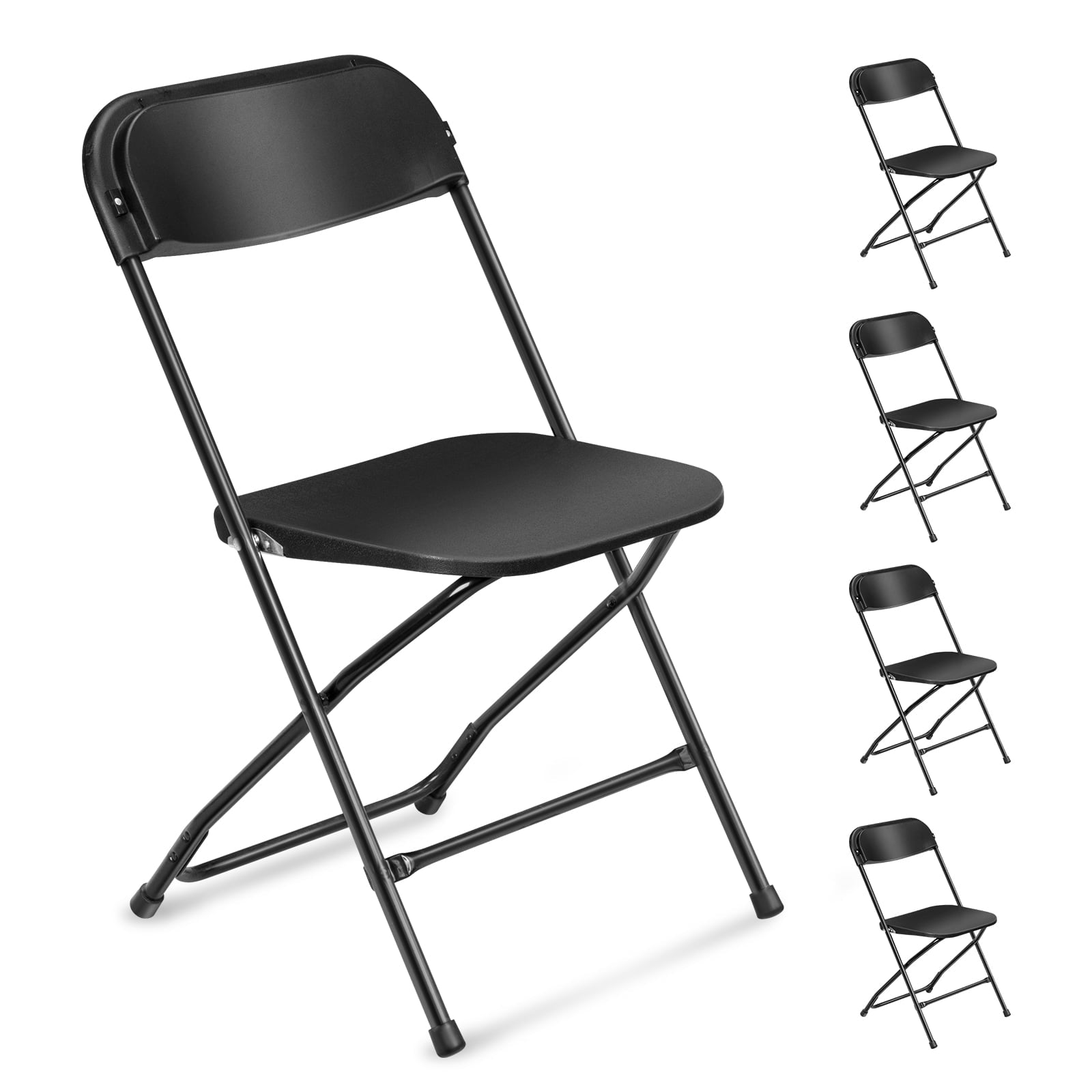 VINGLI 5 Pack Black Plastic Folding Chair， Indoor Outdoor Stackable Seat