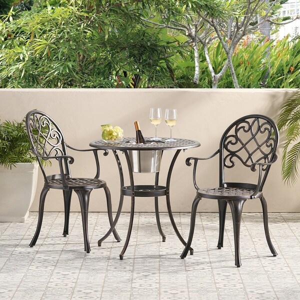 3 Piece Outdoor Aluminum Bistro Set with Central Ice Bucket for Patio and Garden