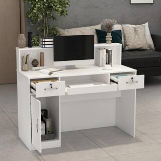 FUFUGAGA White Wooden Commercial Writing Desk Computer Desk w 2 Drawers Keyboard Tray and Eco-Friendly Paint Finish 47.2 in. W LBB-KF250007-01-c1