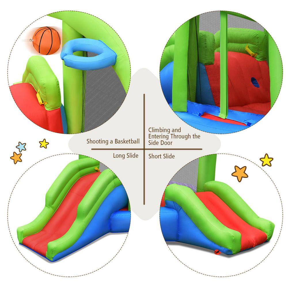 Gymax Inflatable Snail Bounce House Dual Slide Basketball Game with 480-Watt Blower GYM06910