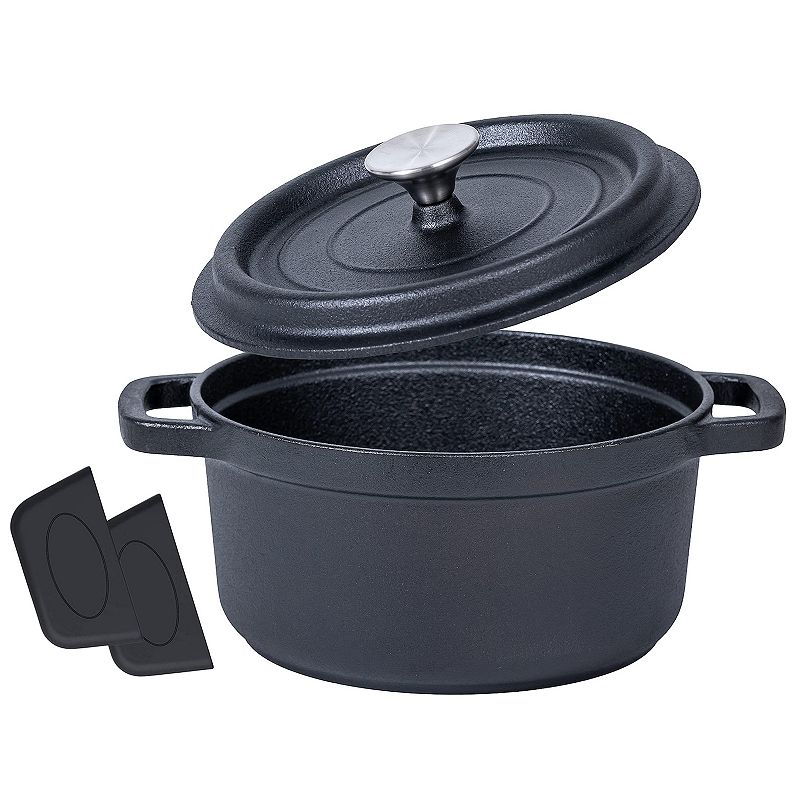 Pre-seasoned Cast Iron Dutch Oven With Handles， Lid And Silicone Accessories， Shallow Cookware Braising Pan For Casserole Dish