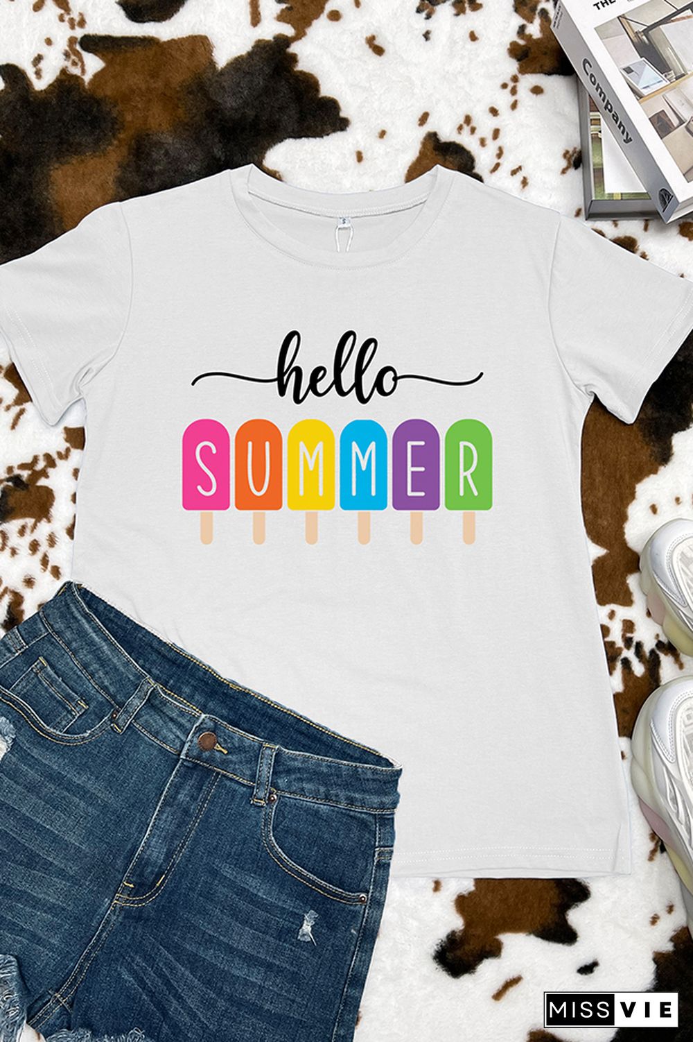 Hello Summer Print Graphic Tee Wholesale