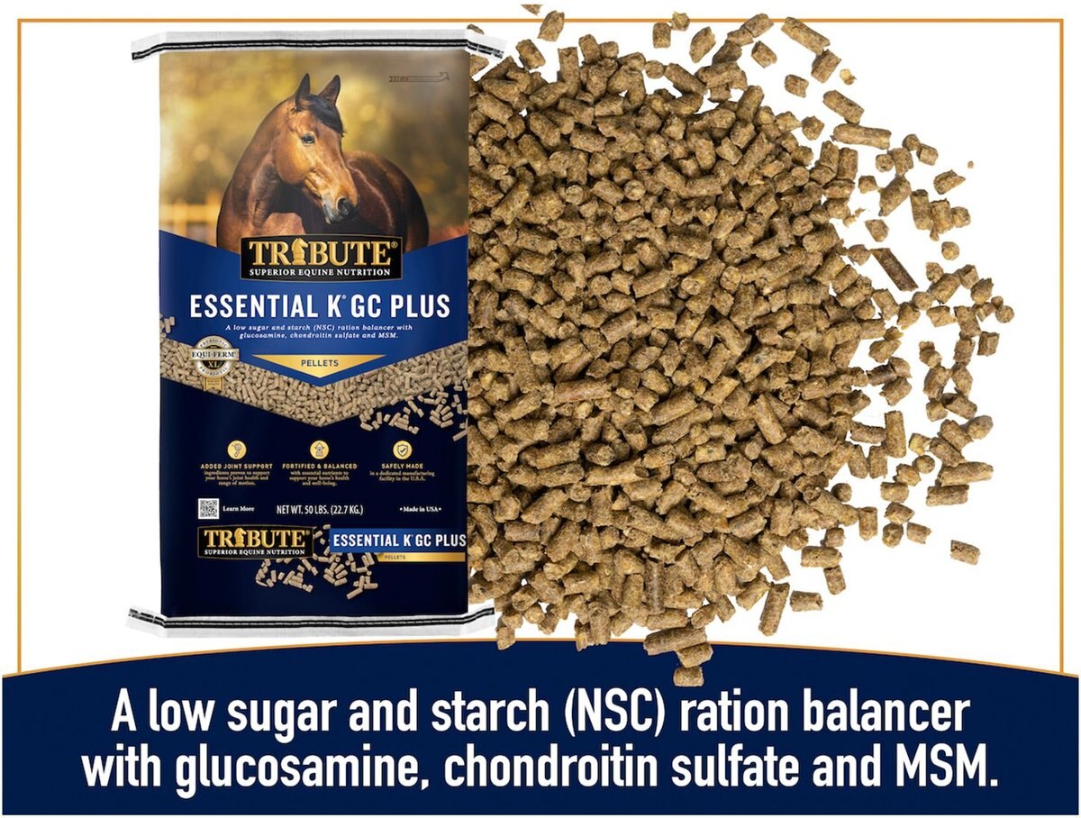 Tribute Equine Nutrition Essential K GC Plus Low-NSC， Joint Support Horse Feed