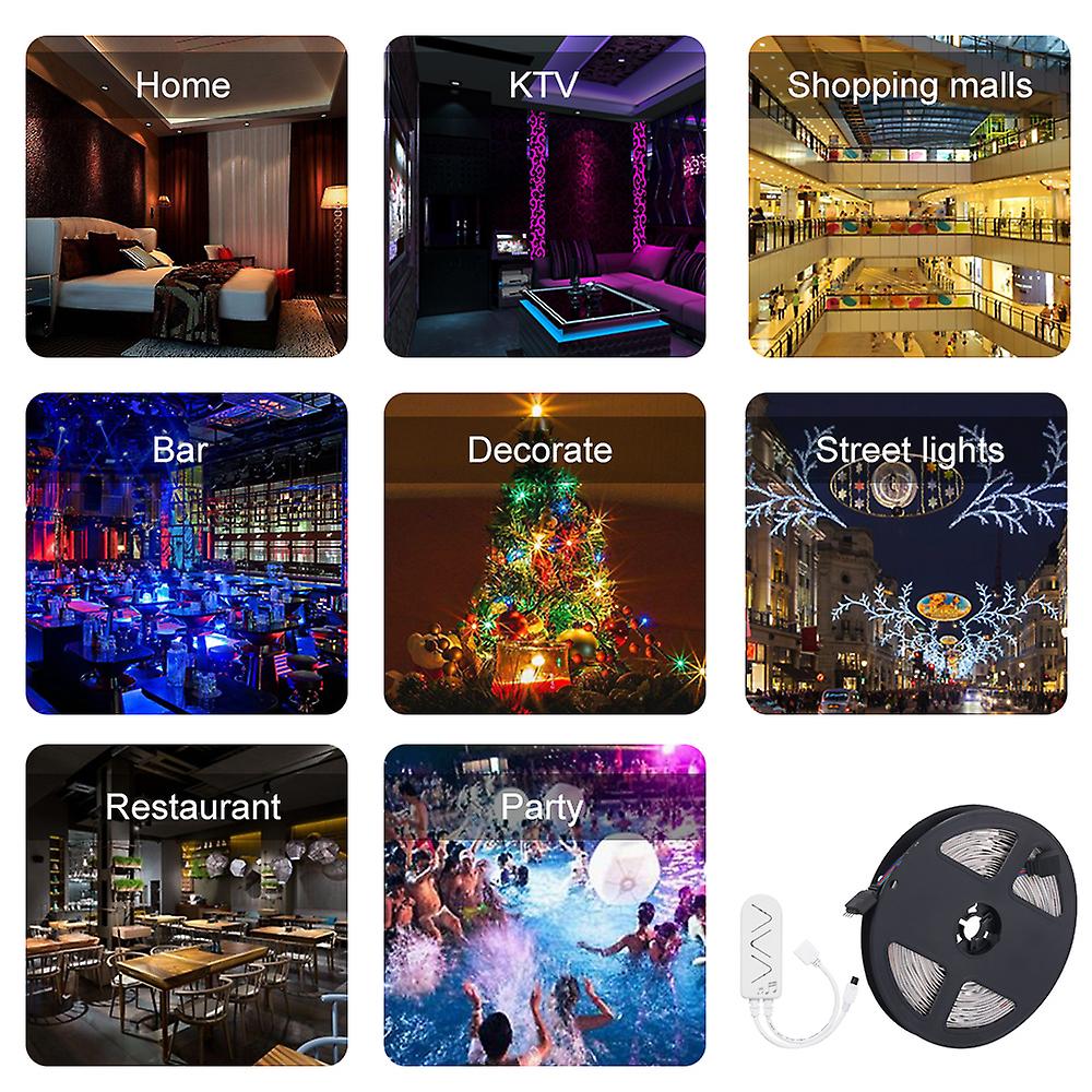 Wifi Led Strip Lights Kit 5m/16.4ft Length 5050 Rgb Tuya App Remote Control Dimmable Changing Color 12v Power Supply Smart Light Strip For Bar Home De