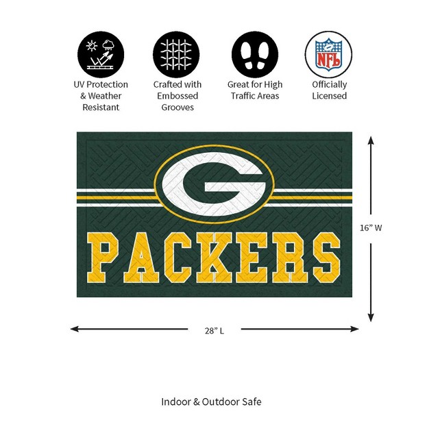 Evergreen Nfl Green Bay Packers Embossed Mat Cross Hatch Indoor And Outdoor Doormat