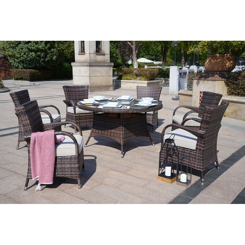 Eton 7 piece Wicker Patio Dining Set with Armchairs