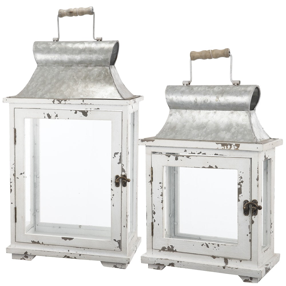 A and B Home AandB Home Evelyn Silver Metal Lanterns (Set of 2)