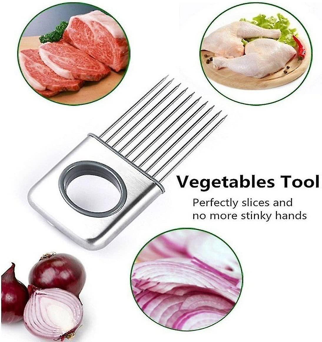 2023-onion Holder Vegetable Potato Cutter Slicer Gadget Stainless Steel Fork Slicing