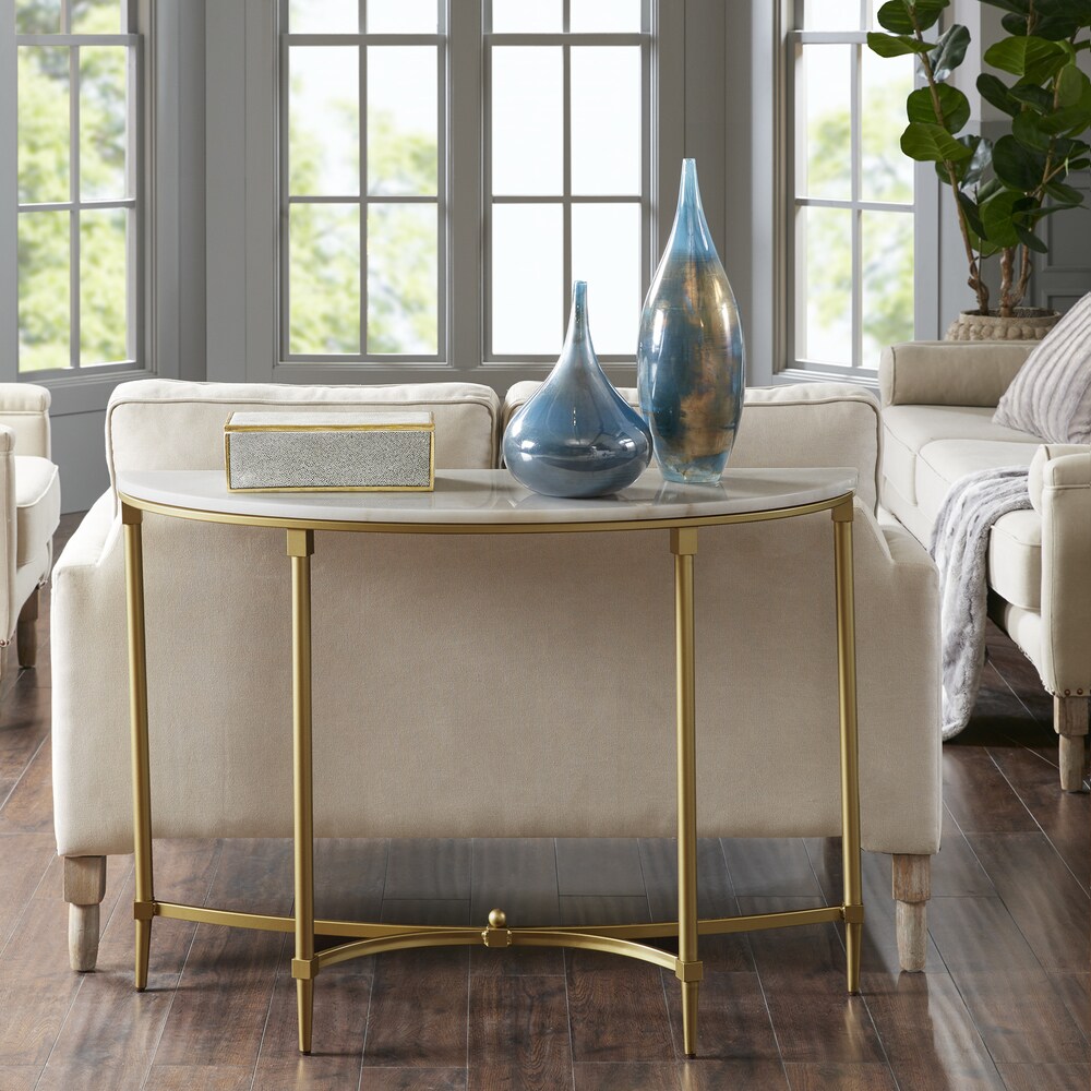 Madison Park Signature Bordeaux White/Gold-tone Marble/Metal Console Table