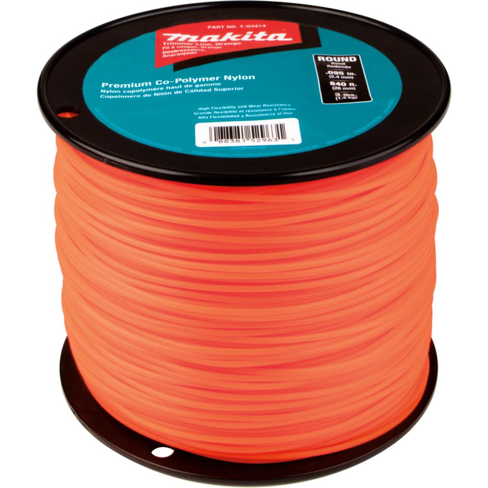 Round Trimmer Line， 0.095”， Orange， 840’， 3 lbs.