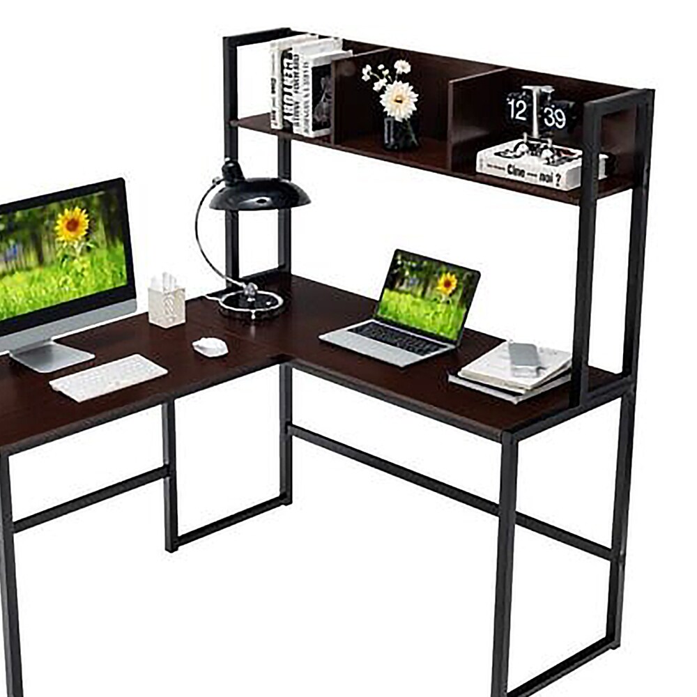 L Shaped Gaming Corner Computer Desk with Hutch Black