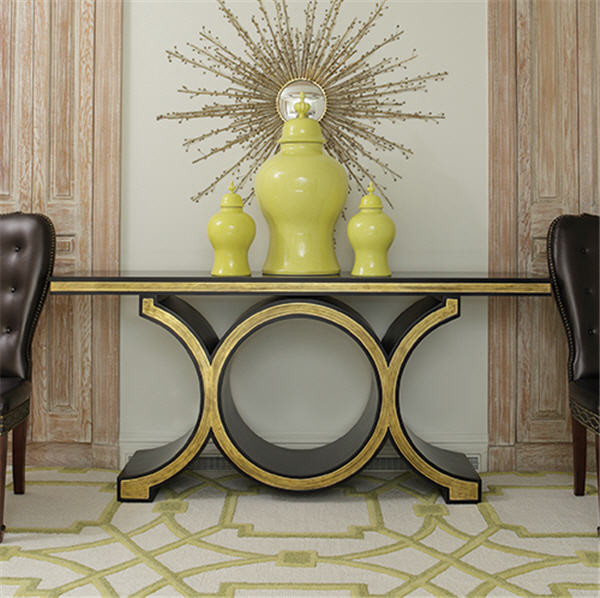 Stunning Midcentury Chain Link Console Table  Black Gold Dark Wood   Contemporary   Console Tables   by My Swanky Home  Houzz