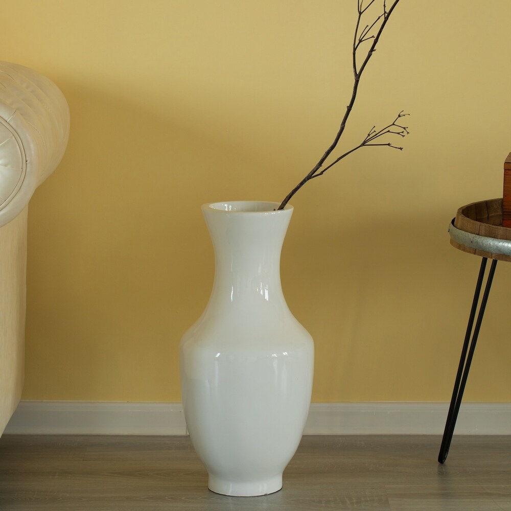 Modern Large flower vase  White Unique Trumpet Floor Vase  22 Inch High Floor Vase  Home Interior Decoration  Modern Floor Vase