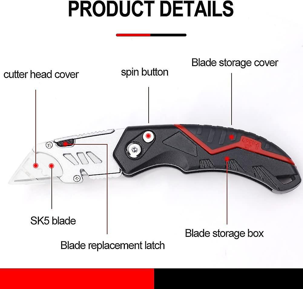 Folding Utility Knife With 13 Replaceable Sk5 Blades， Heavy Duty Box Knife， Pocket Carpet Knife， Versatile Retractable Lockback Knife With Safety Lock