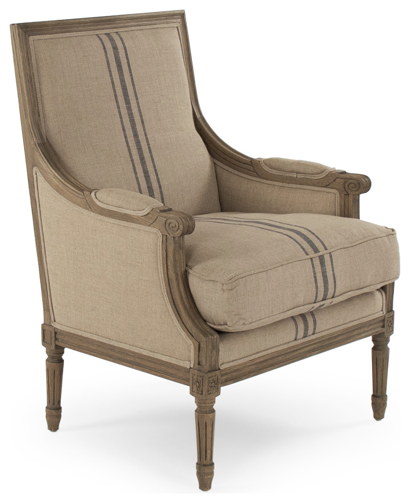 Louis Club Chair  English Khaki Linen With Blue Stripe   French Country   Armchairs And Accent Chairs   by Zentique  Inc.  Houzz